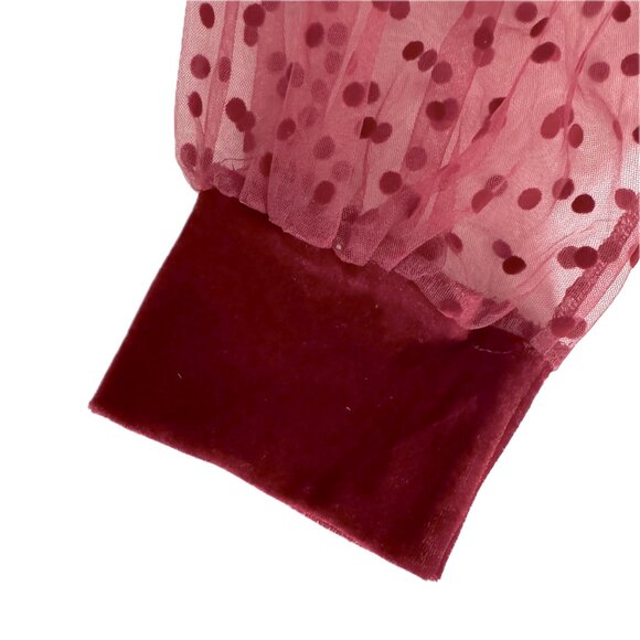 NWT Burgundy 2X Velvet Blouse Sheer Swiss Dot Sleeves Smocked Back Siren Lily - Picture 12 of 12